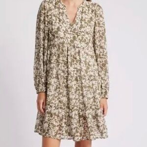 Caslon Olive and White Long Sleeve Dress